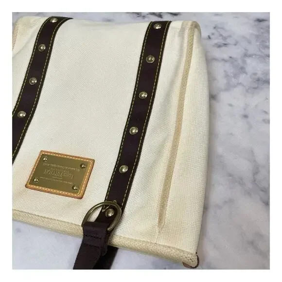 Louis Vuitton Antigua Cabás MM Canvas Tote Bag Cream Brown Trim Brass Rivets - Picture 11 of 12